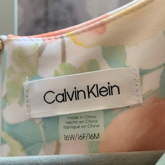 Calvin Klein Floral Light Pink Green Midi Dress - Picture 2 of 3